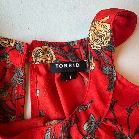 Torrid Red and Gold Floral High Neck Tank - Picture 2 of 6